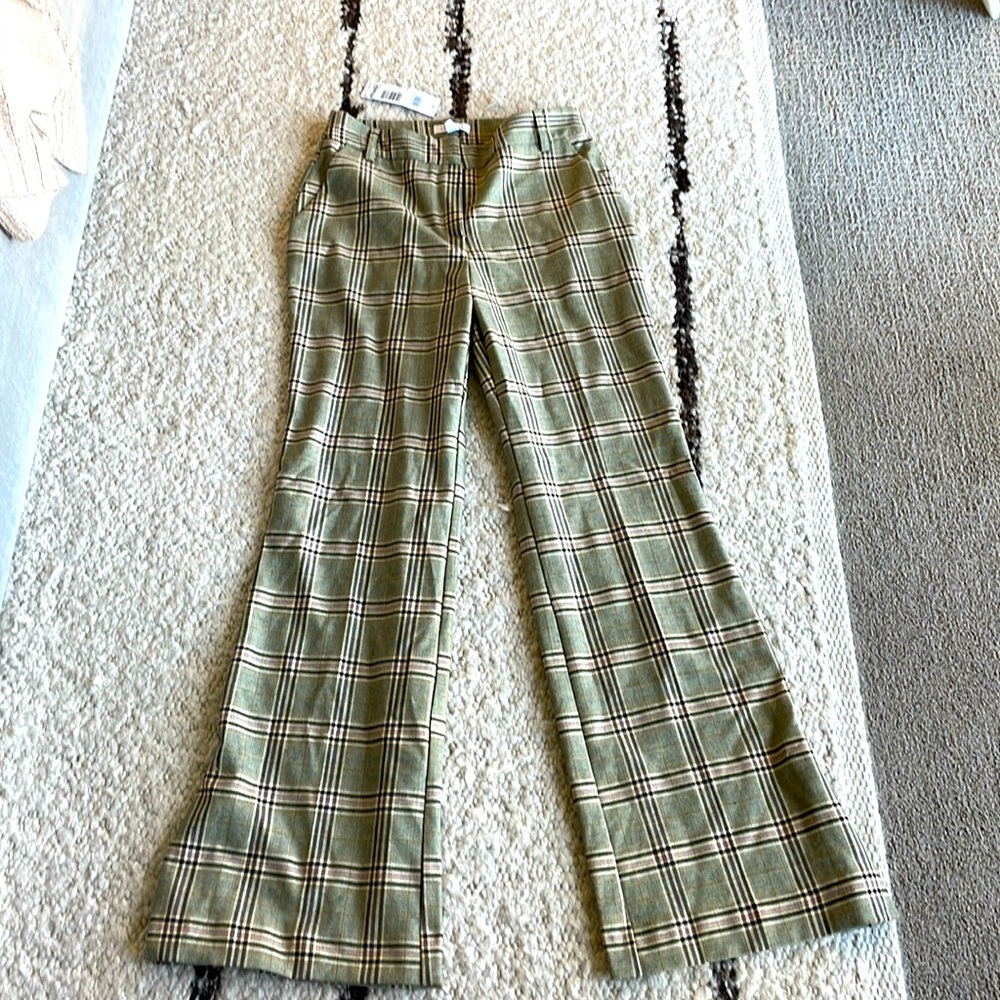 Top shop size 4 nwt green & pink plaid wide leg pants